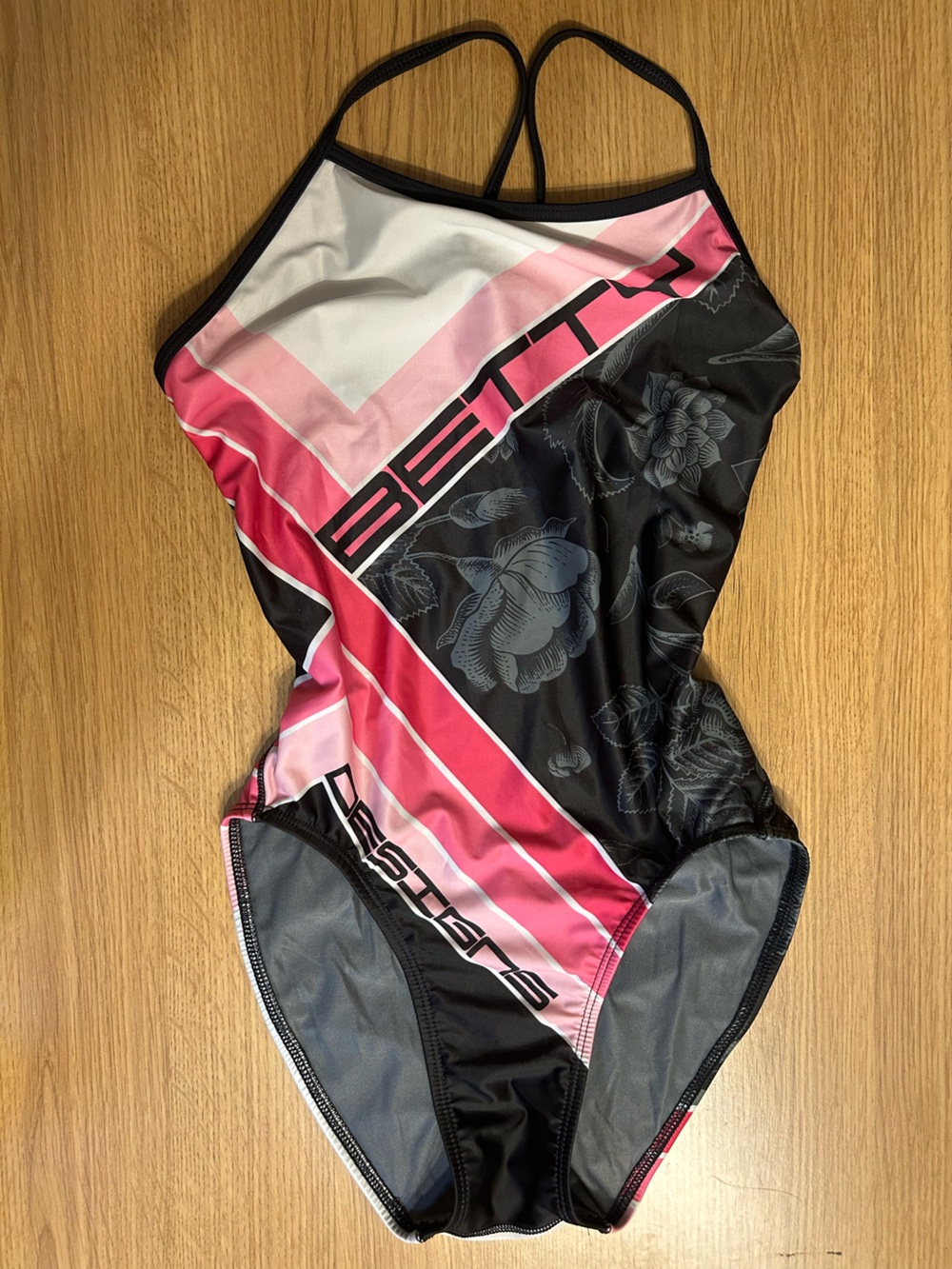Betty designs Women's Pink & Black Floral Athletic One-Piece Swimsuit